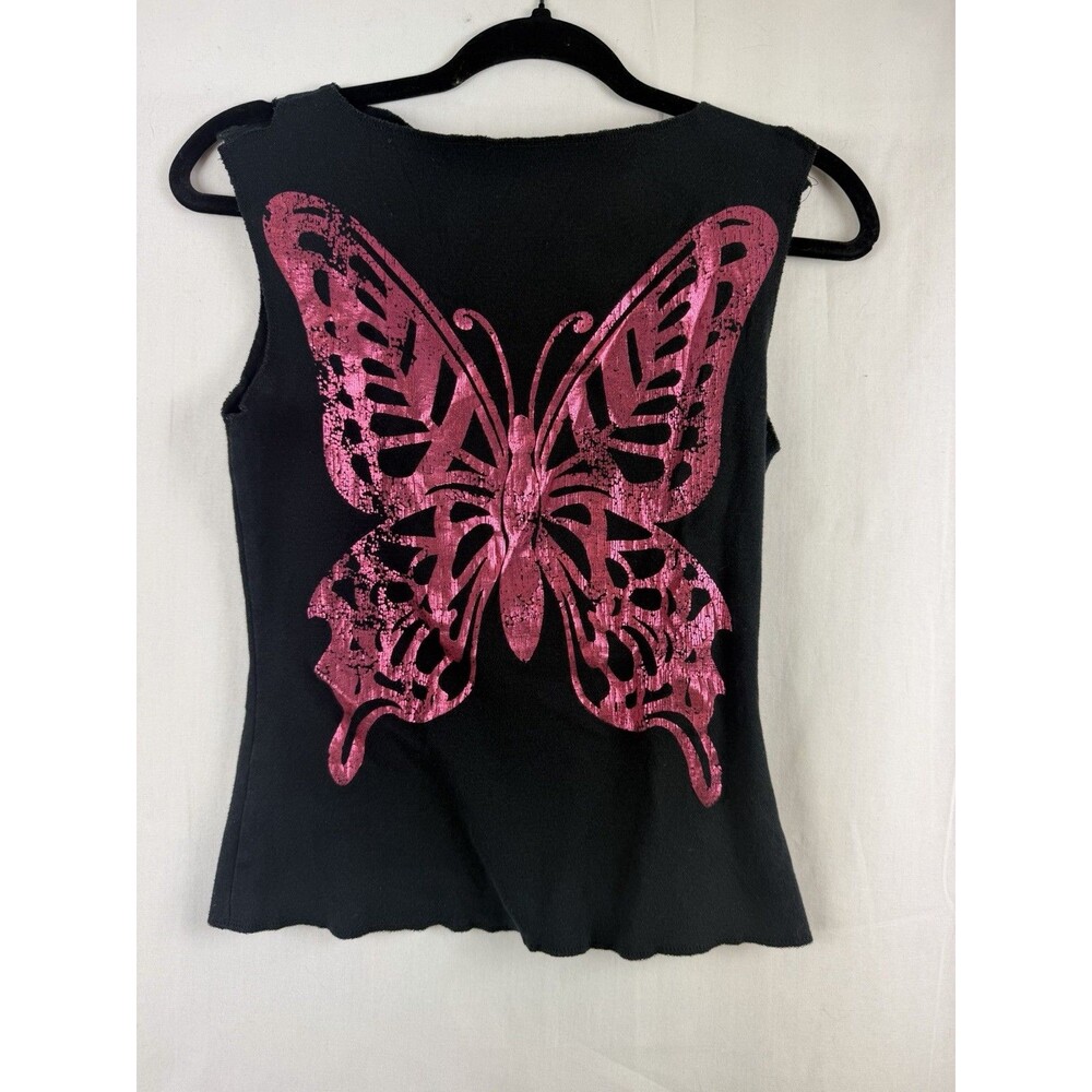 Vintage Y2K Pssst Large Metallic Butterfly Distressed Tank Top